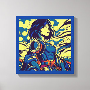 Impressão Em Tela Fantasy Anime Hero 3 - Xilogravura Japonesa