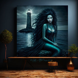 Impressão Em Tela Fantasy Belo Farol Sereia Gótica Sereia