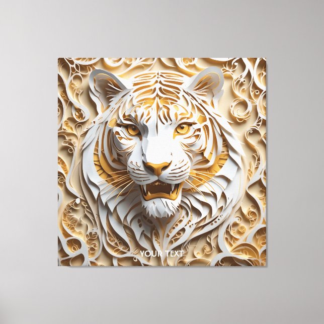 Impressão Em Tela Fantasy Cute Kirigami Tiger White (Frente)