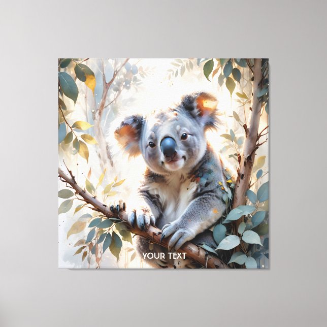 Impressão Em Tela Fantasy Cute Koala Tree Watercolor (Frente)