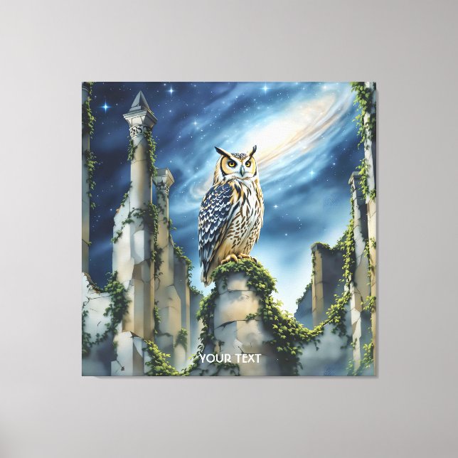 Impressão Em Tela Fantasy Cute Owl Old Ruins (Frente)