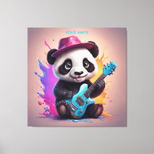 Impressão Em Tela Fantasy Cute Panda Tocando Violão