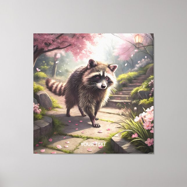 Impressão Em Tela Fantasy Cute Racoon Sakura Garden (Frente)