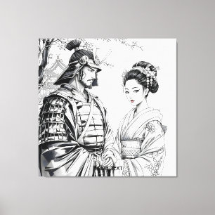 Impressão Em Tela Fantasy Cute Samurai Geisha Pencil