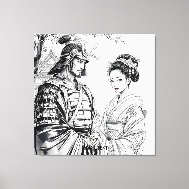 Impressão Em Tela Fantasy Cute Samurai Geisha Pencil (Frente)