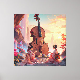Impressão Em Tela Fantasy Cute Violin Girls Tea