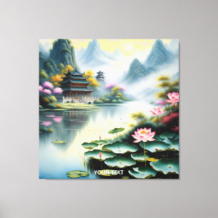 Impressão Em Tela Fantasy Cute Vivid Chinese Lake Watercolor