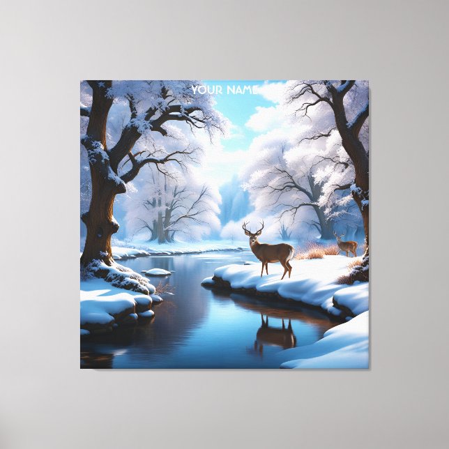 Impressão Em Tela Fantasy Cute Vivid Deer Winter River (Frente)