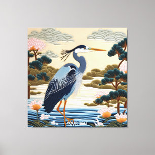 Impressão Em Tela Fantasy Cute Vivid Japonês Heron Blue