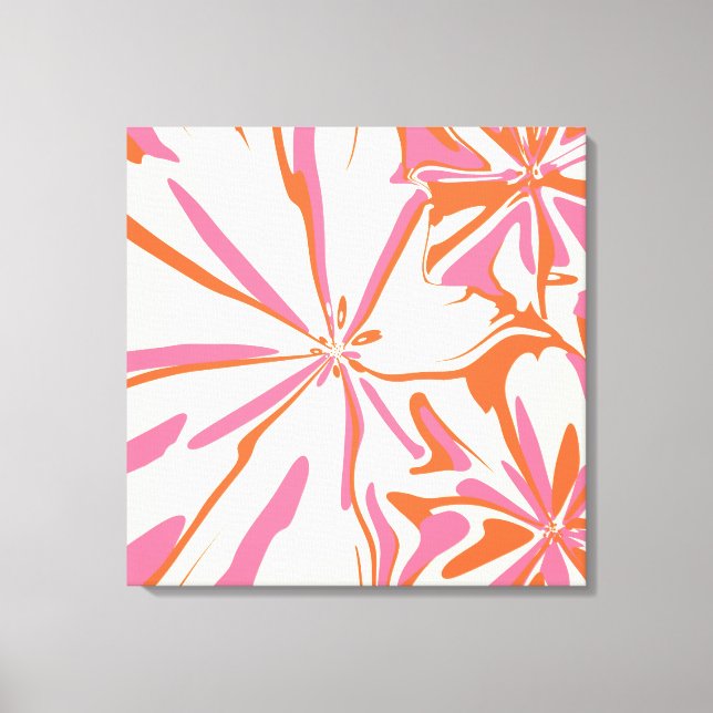 Impressão Em Tela Fantasy Floral - Rosa, Laranja e Creme (Frente)