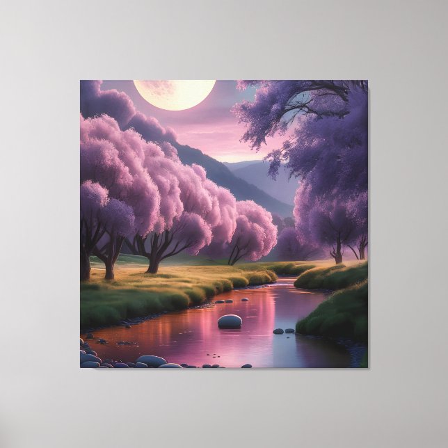 Impressão Em Tela Fantasy Moonlit River Dreamscape Illustration (Frente)