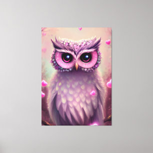 Impressão Em Tela Fantasy Pink Fluffy Kawaii Owl