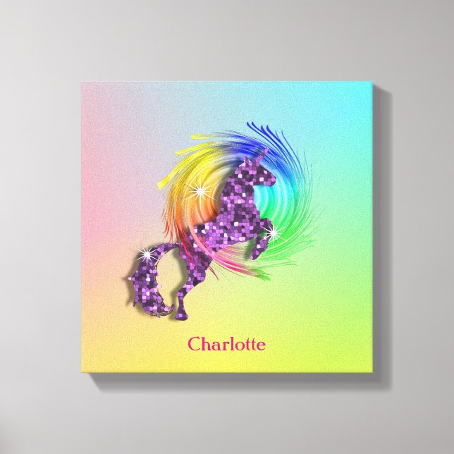 Impressão Em Tela Fantasy Rainbow Unicorn Personalizado (Frente)