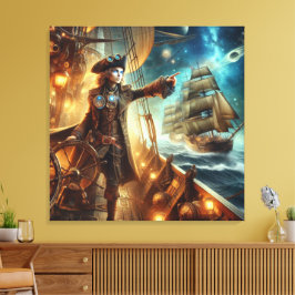 Impressão Em Tela Fantasy Space Pirate Steampunk Vintage Victorian