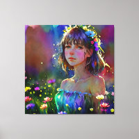 *~ Fantasy Wild Flowers AP56 Art Watercolor Girl