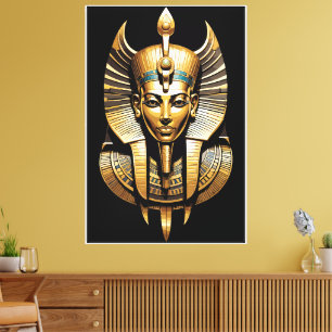 Impressão Em Tela Faraó Dourado com Tocado Real Arte