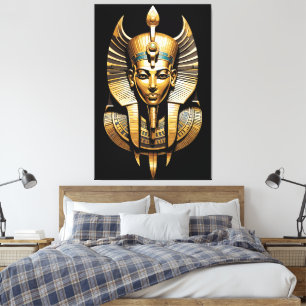 Impressão Em Tela Faraó Dourado com Tocado Real Arte