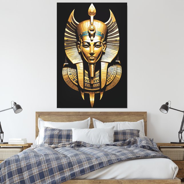 Impressão Em Tela Faraó Dourado com Tocado Real Arte (Insitu(Quarto))
