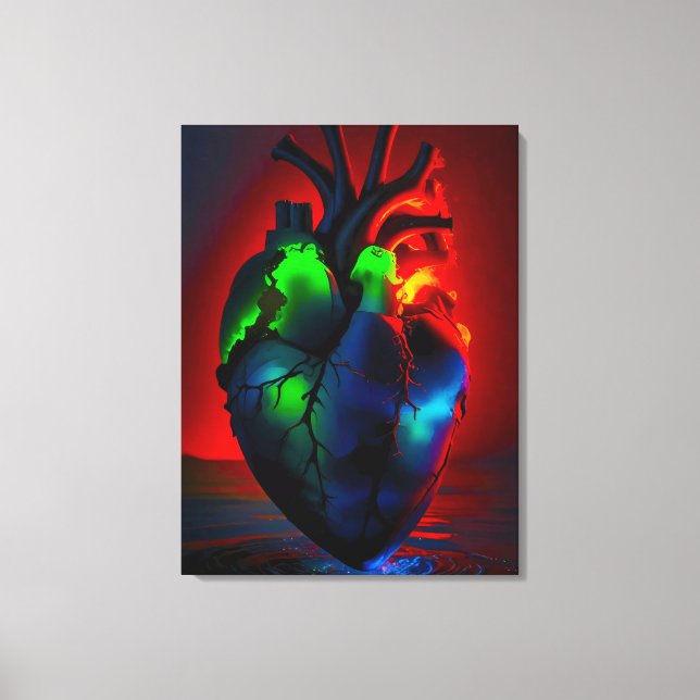 Impressão Em Tela Farbig leuchtendes Herz über Wasser (Frente)