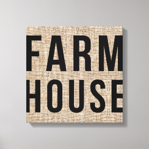 Impressão Em Tela FARMHOUSE Letreiro Preto Saco de Aniagem Rústico