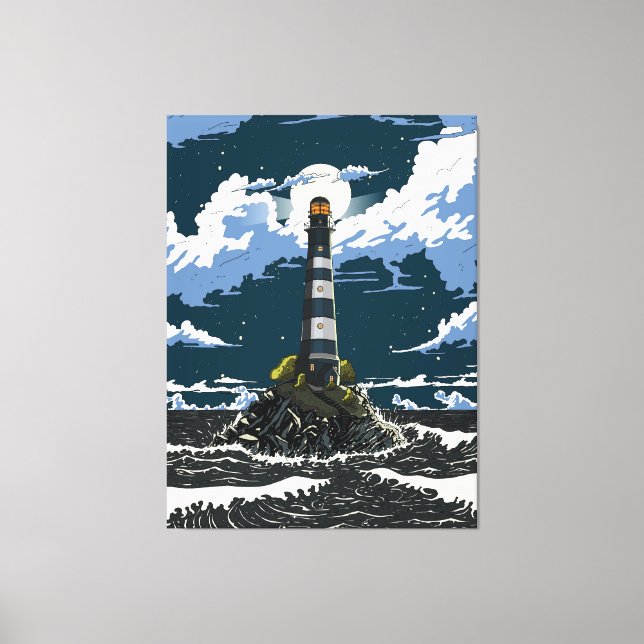Impressão Em Tela Farol à Noite (Frente)