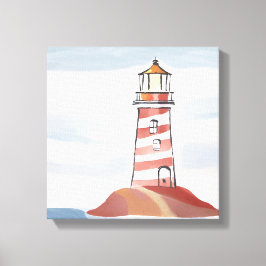 Impressão Em Tela Farol Clássico | Aquarela de Água Costeira do Ocea