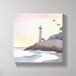 Impressão Em Tela Farol Costeiro | Pintura em Aquarela da Praia