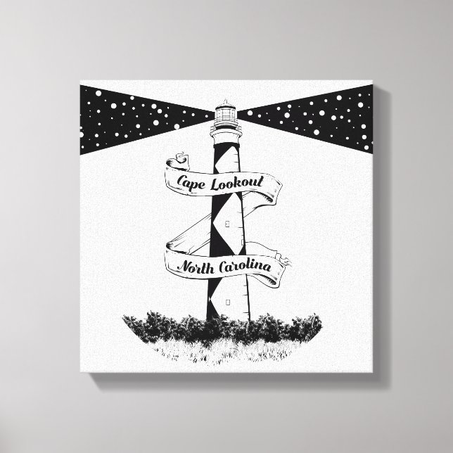 Impressão Em Tela Farol de Cape Lookout Preto e Branco (Frente)