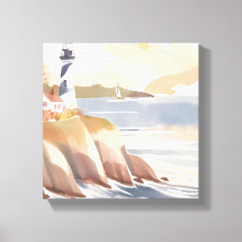 Impressão Em Tela Farol na Costa | Oceano em Aquarela