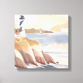 Impressão Em Tela Farol na Costa | Oceano em Aquarela