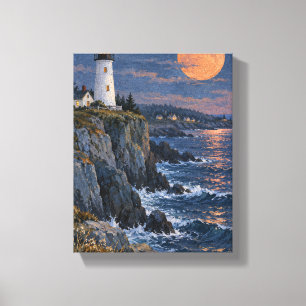 Impressão Em Tela Farol sob uma Lua de Caqui