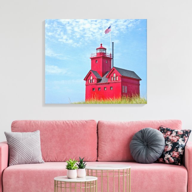 Impressão Em Tela Farol Vermelho Grande Holandês Michigan (Insitu(Sala de estar))