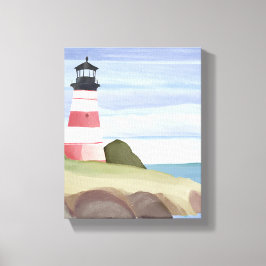 Impressão Em Tela Farol Vermelho | Pintura em Aquarela do Oceano Cos