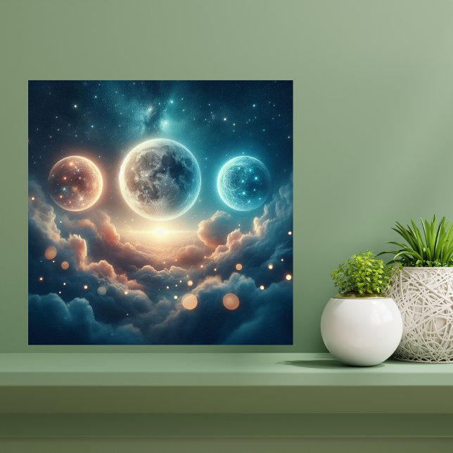 Impressão Em Tela Fases da Lua Sobre Nuvens (Moon Phases Over Clouds)