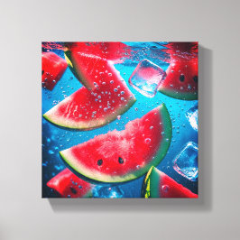 Impressão Em Tela Fatias De Melancia Vibrantes Subaquáticas - Refres