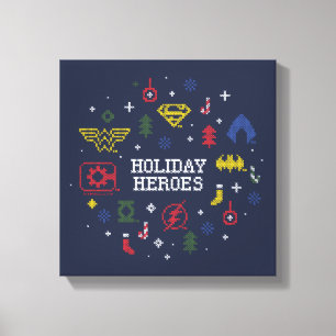 Impressão Em Tela Faux Cross Stitch da Liga da Justiça "Holiday Her