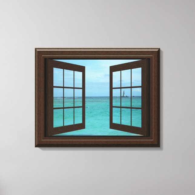 Impressão Em Tela Faux Window View Aquamarine Ocean Scene Tranquil (Frente)