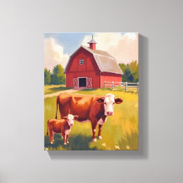Impressão Em Tela Fazenda Celeiro Animais Vaca Pintura