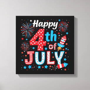 Impressão Em Tela Feliz 4 de Julho Bandeira Patriótica Americana EUA