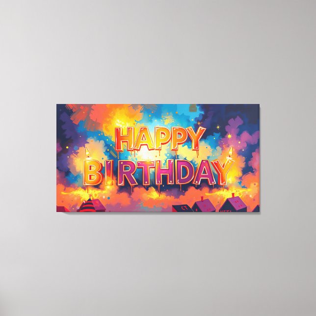 Impressão Em Tela Feliz aniversário (Frente)