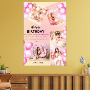 Impressão Em Tela Feliz Aniversário 1º Bebê Aniversário Colagem Pers