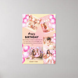 Impressão Em Tela Feliz Aniversário 1º Bebê Aniversário Colagem Pers