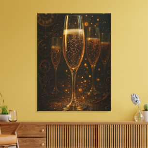 Impressão Em Tela Feliz Ano Novo Steampunk Champagne Glam 