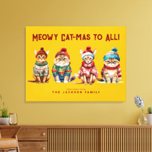 Impressão Em Tela Feliz de Gato Engraçado Amarelo saudações de Natal