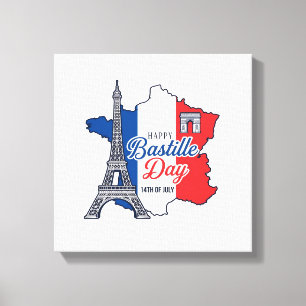 Impressão Em Tela Feliz Dia da Bastilha França Mapa Torre Eiffel Vec