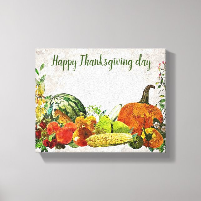 Impressão Em Tela Feliz Dia de Ação de Graças (Frente)