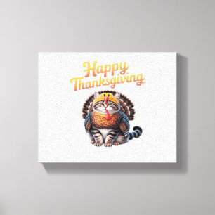 Impressão Em Tela Feliz Dia de Ação de Graças Gato Turquia Cai Cláss