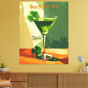 Impressão Em Tela Feliz Dia de São Patrício Shamrock Martini