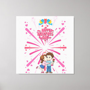 Impressão Em Tela Feliz Dia dos Namorados Ilustração de Casal Fofo 