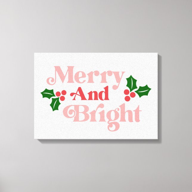 Impressão Em Tela Feliz e Brilho - Tipografia de Natal Clássico (Frente)